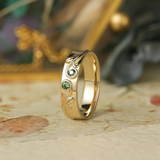 Leaf Inspired Natural Green Sapphire Men's Band