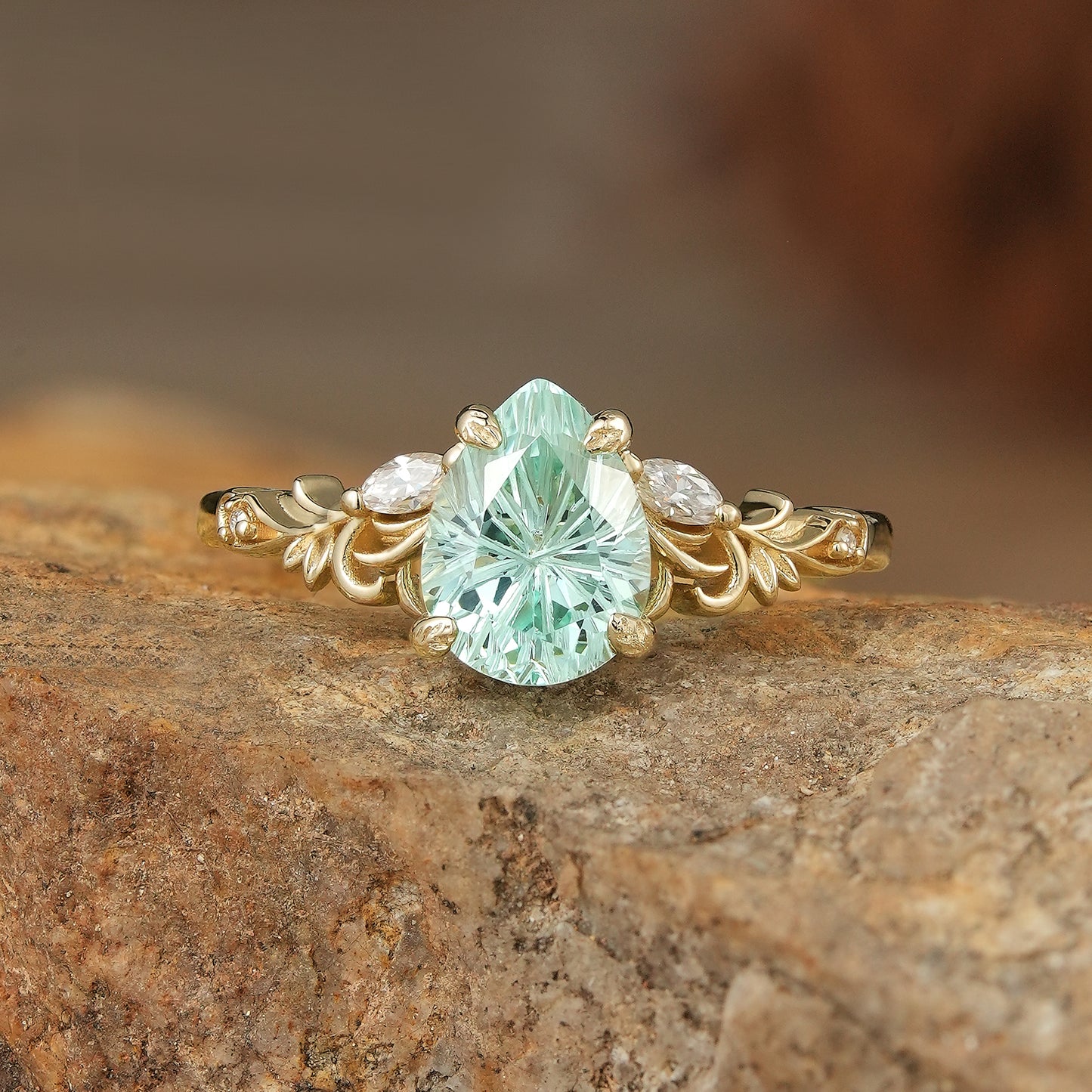 Olive Branch Inspired Starbrite Cut Green Sapphire Engagement Ring - Rene