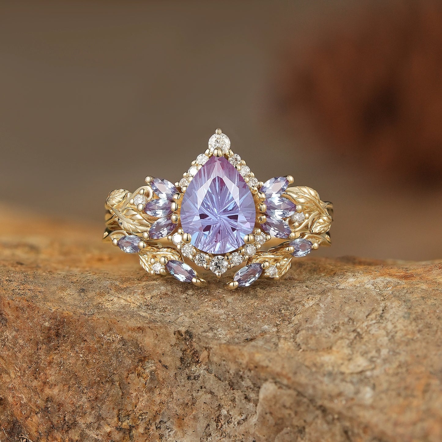 Alexandrite Gold Ring Set 2pcs