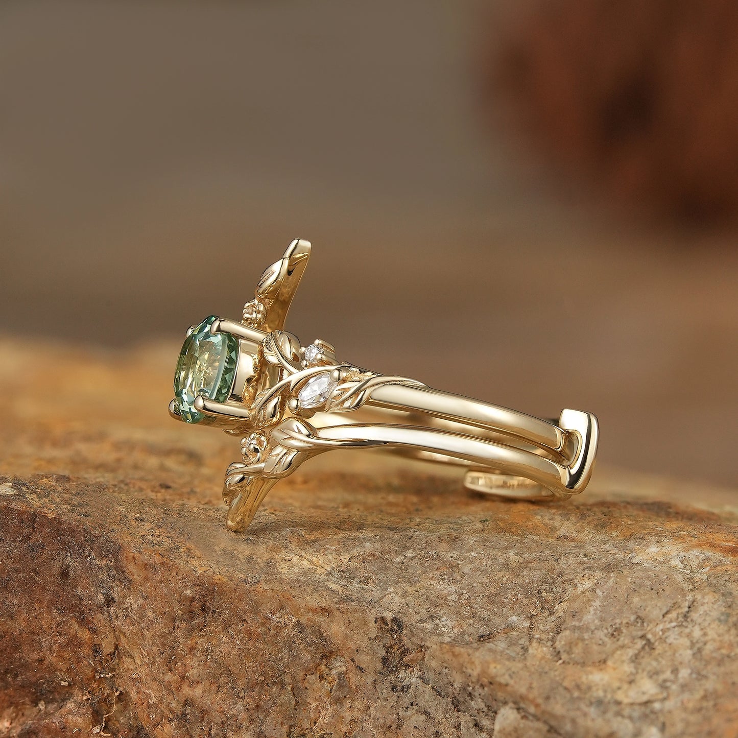 Nature Green Sapphire Floral Enhancer Ring Set