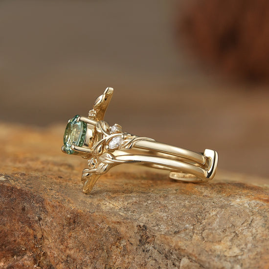 Nature Green Sapphire Floral Enhancer Ring Set