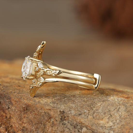 Hexagon Moissanite Vine Floral Enhancer Ring Set-Noor