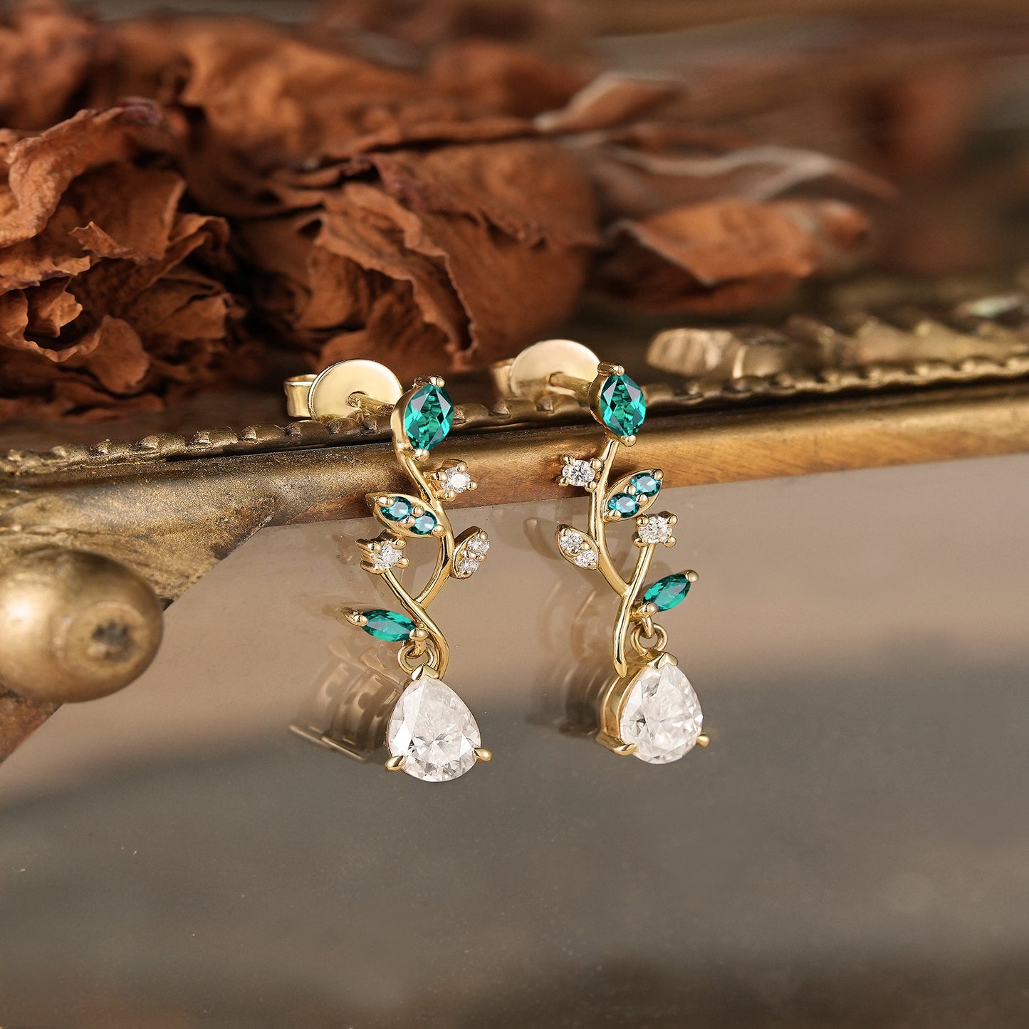 Emerald and Moissanite Earrings