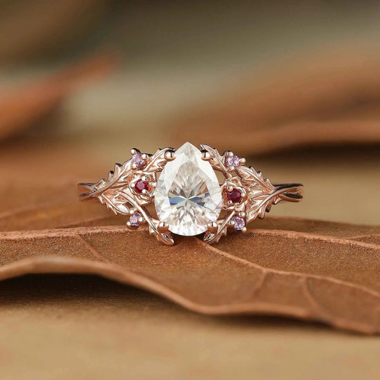 Leaf Moissanite & Ruby Engagement Ring - Matilda