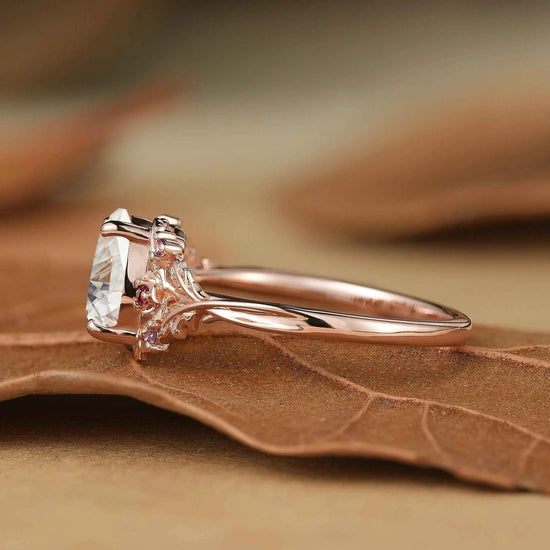 Leaf Moissanite & Ruby Engagement Ring - Matilda