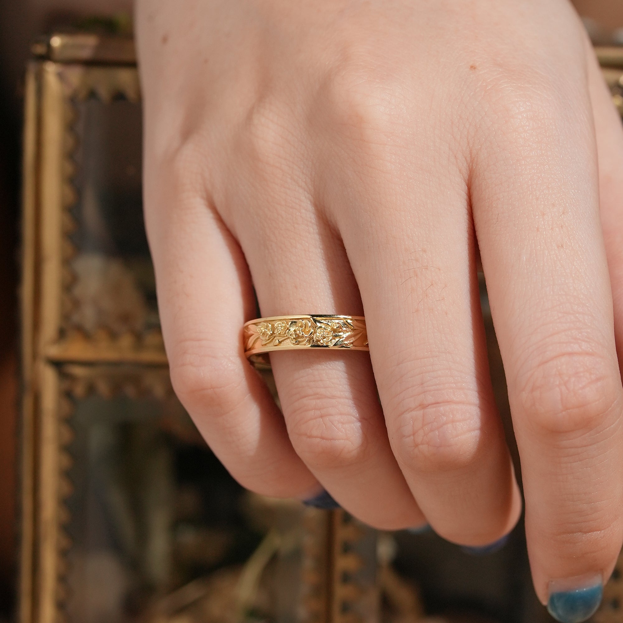 Flower Inspired Men's Band Nature Inspired Men's Ring - Hudson