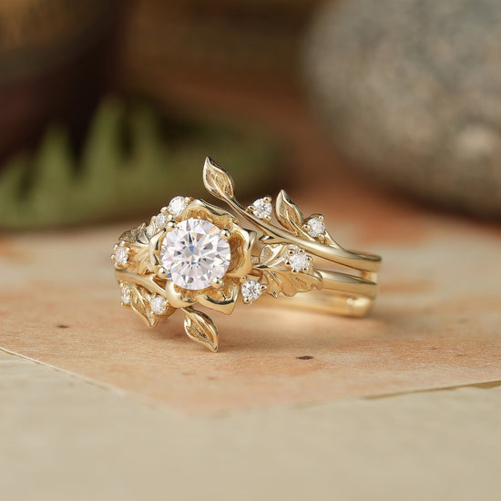 2pcs Moissanite Engagement Ring Set 
