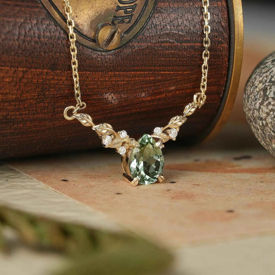 Green Sapphire Leaf Necklace