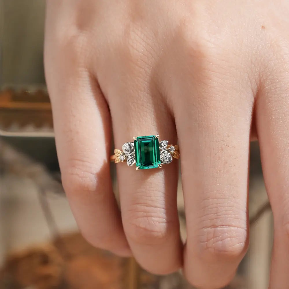 Rose Blossom: Vintage Two-Tone Emerald Ring - Trinity