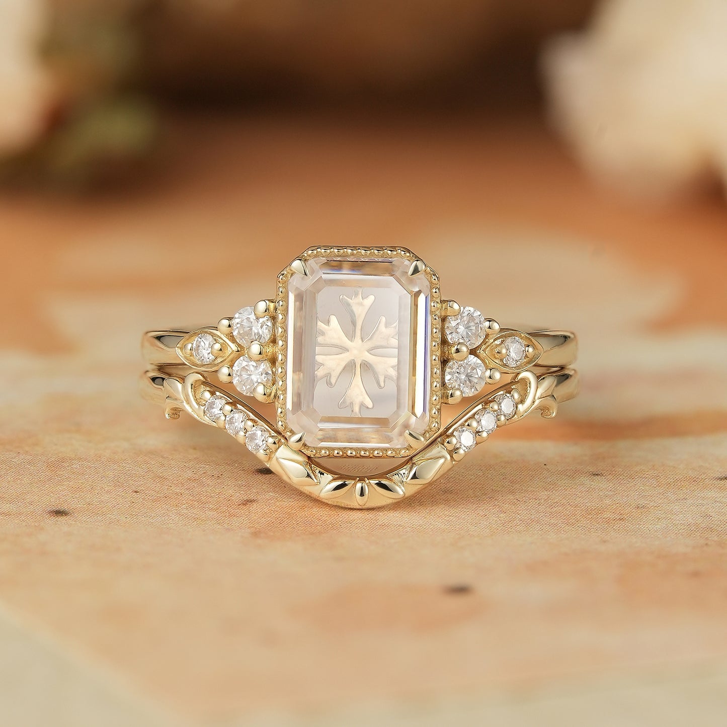 Portrait Cut Moissanite Ring Set 2pcs-Anouk