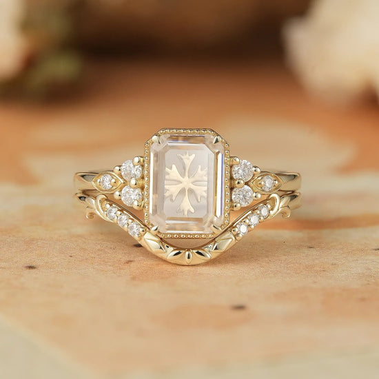 Portrait Cut Moissanite Ring Set