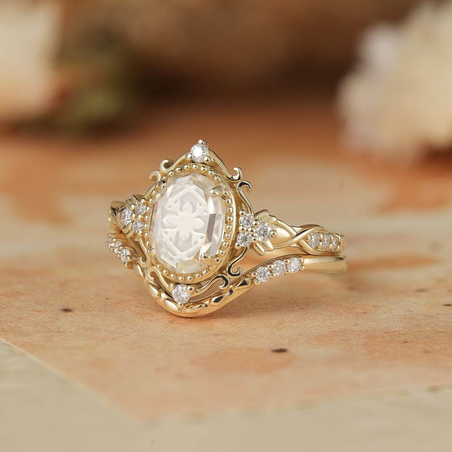 GemsMagic Portrait Cut Moissanite Ring Set 2pcs-Remy