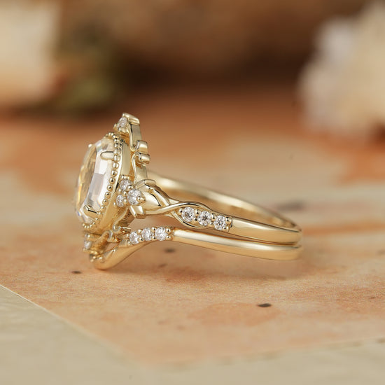GemsMagic Portrait Cut Moissanite Ring Set 2pcs-Remy