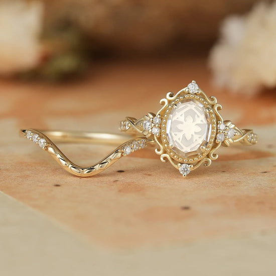 Portrait Cut Moissanite Ring Set