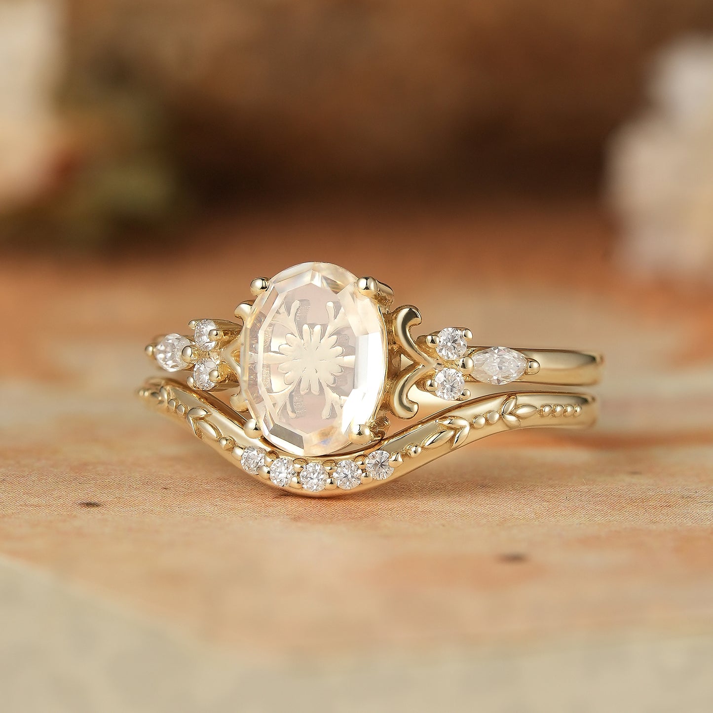 GemsMagic Portrait-cut Moissanite Engagement Ring Set 2pcs-Calliope