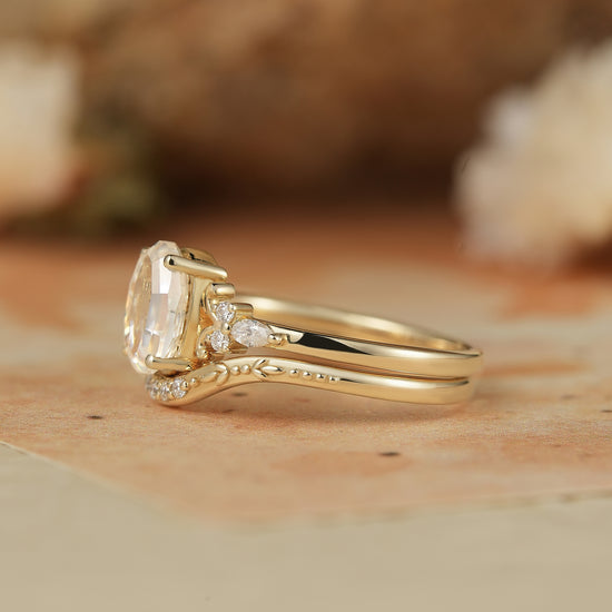 GemsMagic Portrait-cut Moissanite Engagement Ring Set 2pcs-Calliope