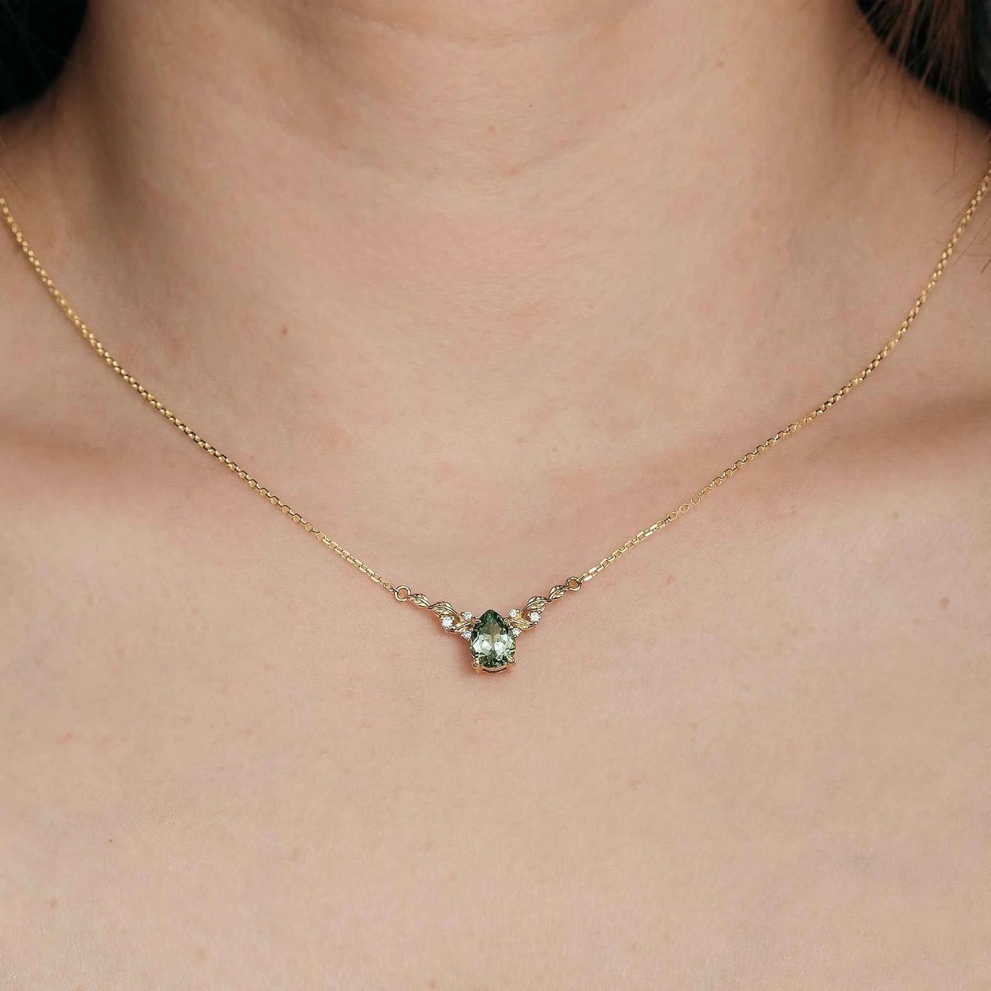 Green Sapphire Leaf Necklace