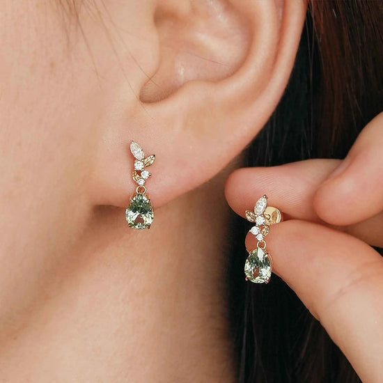 Green Sapphire and Moissanite Earrings