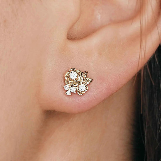 Rose and Leafy Design Moissanite Earrings