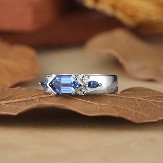 Long Hexagon Sapphire Men's Band with Moissanite