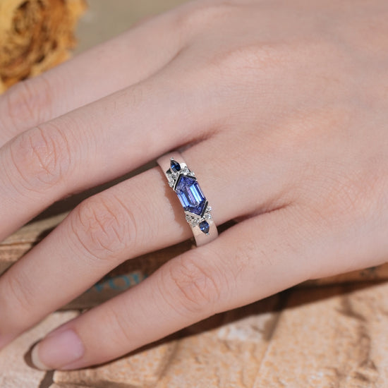Long Hexagon Sapphire Men's Band with Moissanite