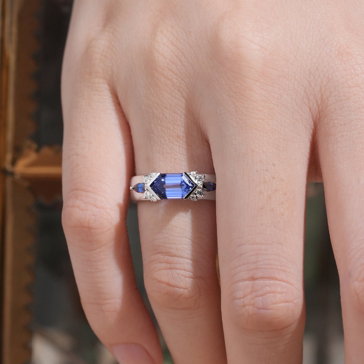 Long Hexagon Sapphire Men's Band with Moissanite