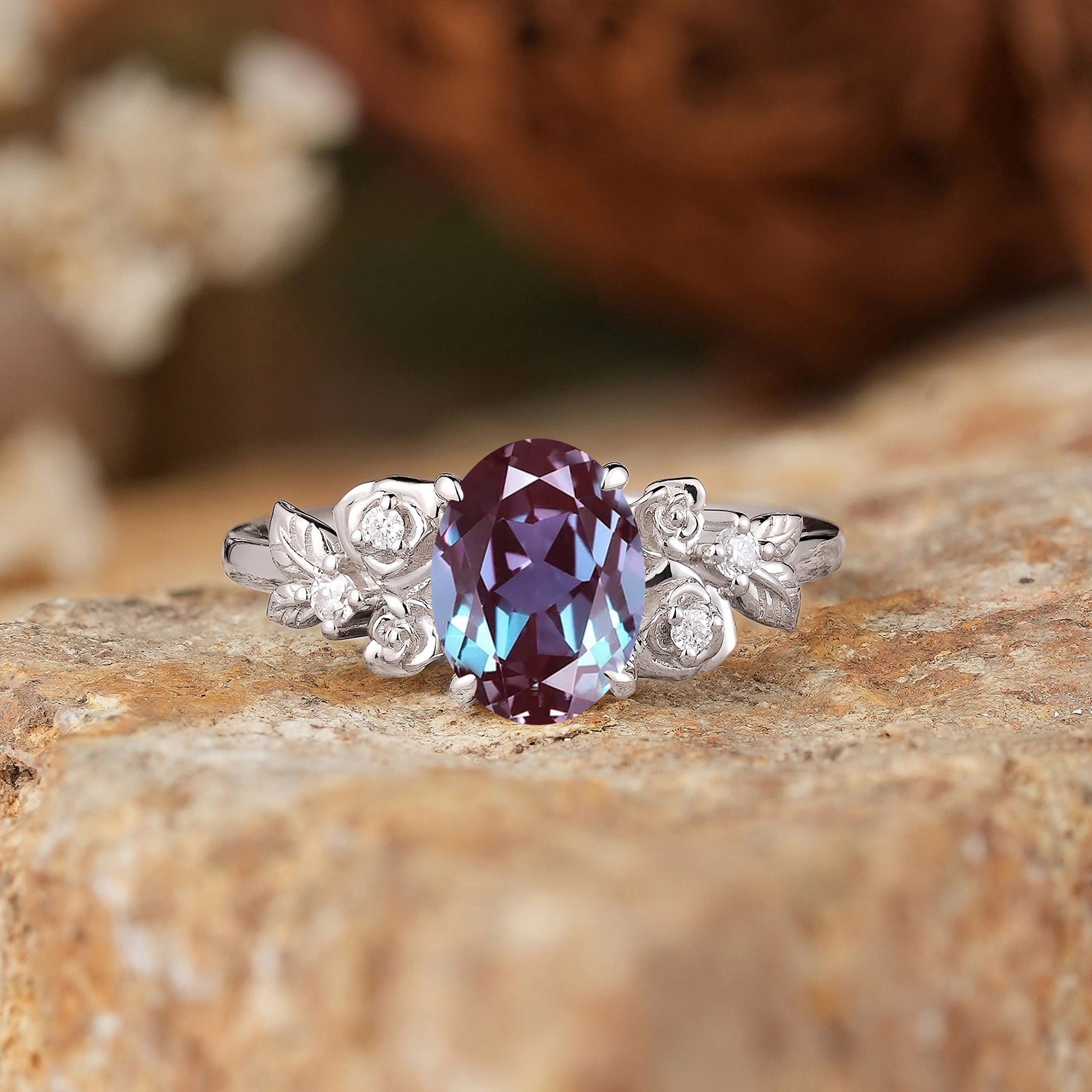 Oval Cut Alexandrite Rose Inspired Engagement Ring - Evangeline