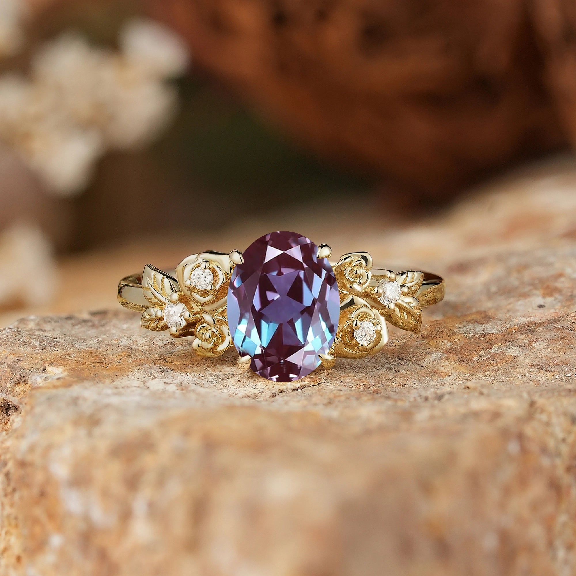 Oval Cut Alexandrite Rose Inspired Engagement Ring - Evangeline
