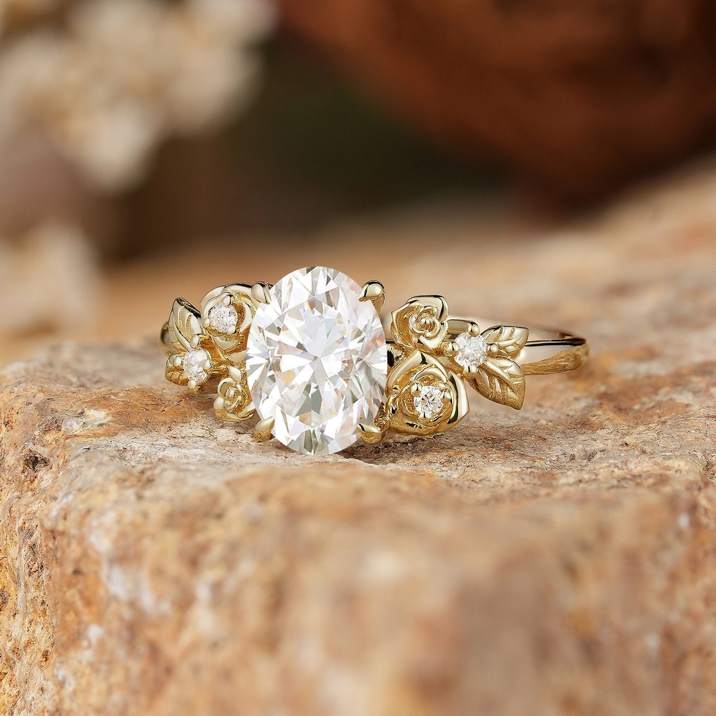 Rose Blossom: Nature Inspired Oval Cut Moissanite Engagement Ring