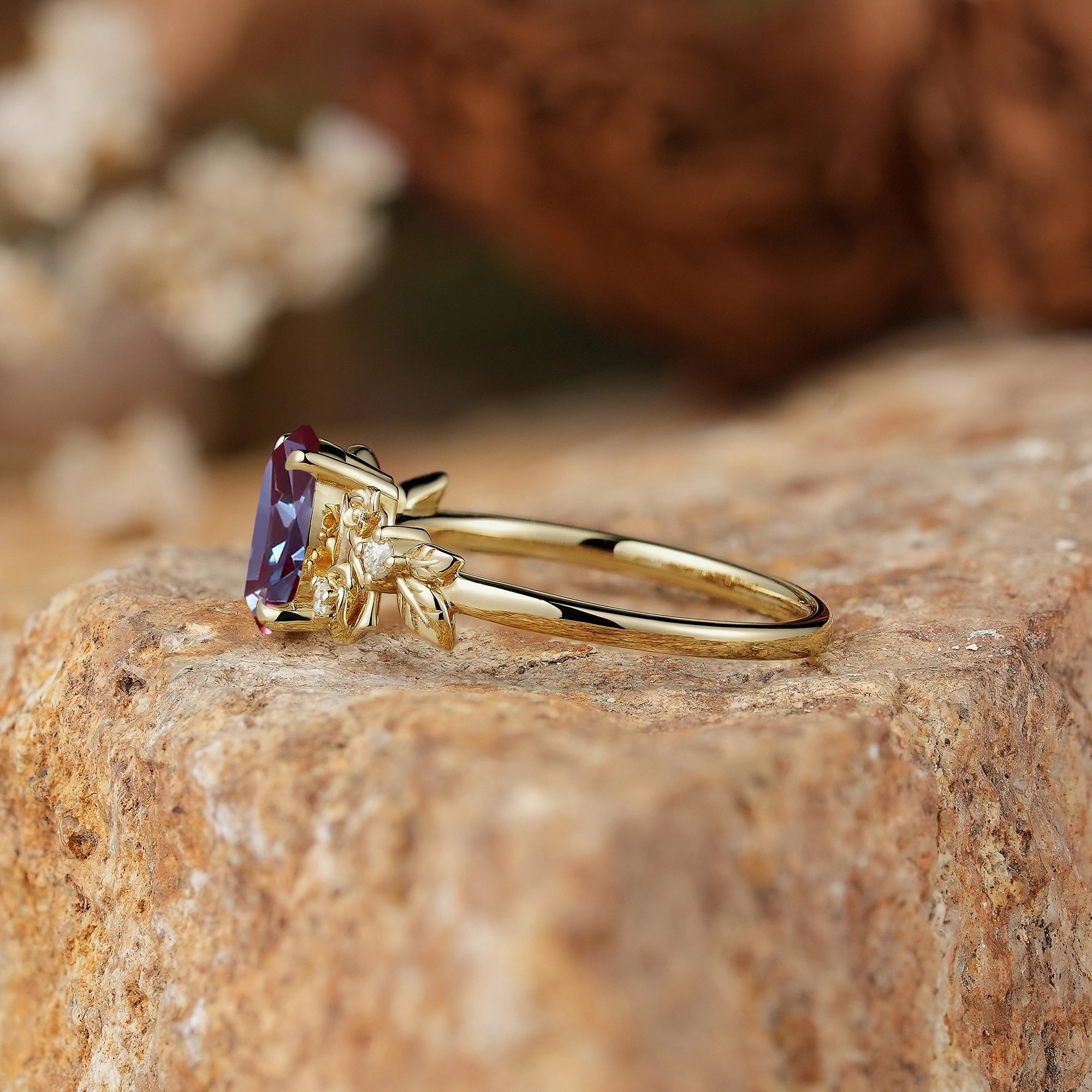 Oval Cut Alexandrite Rose Inspired Engagement Ring - Evangeline