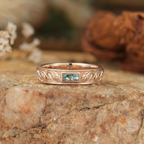 Rectangle Moss Agate Men's Band