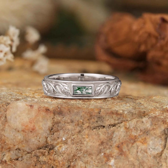 Rectangle Moss Agate Men's Band