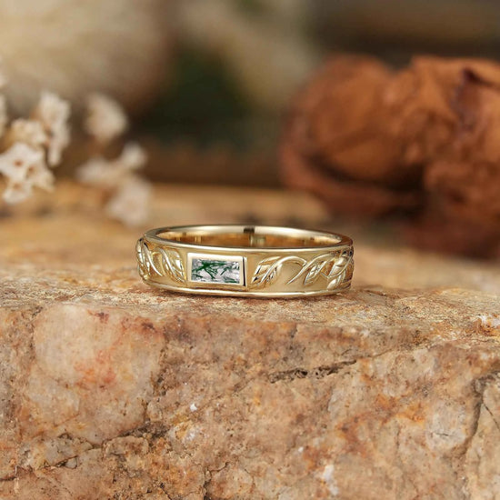Rectangle Moss Agate Men's Band