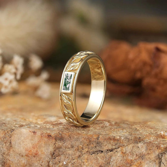 Rectangle Moss Agate Men's Band