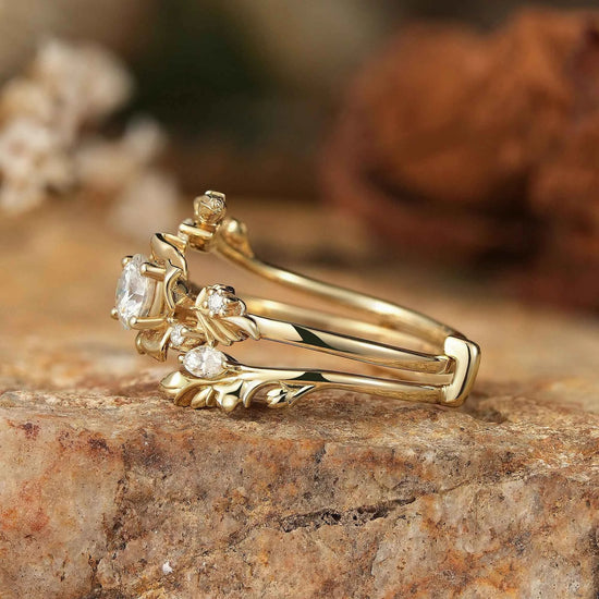Blooming Rose Moissanite with Rose Buds Ring Set