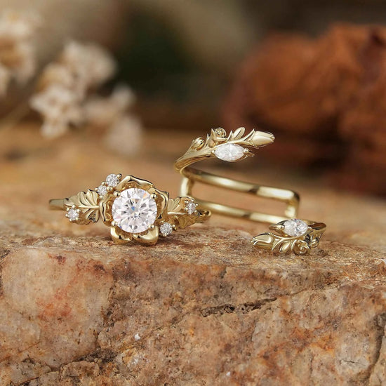 Blooming Rose Moissanite with Rose Buds Ring Set