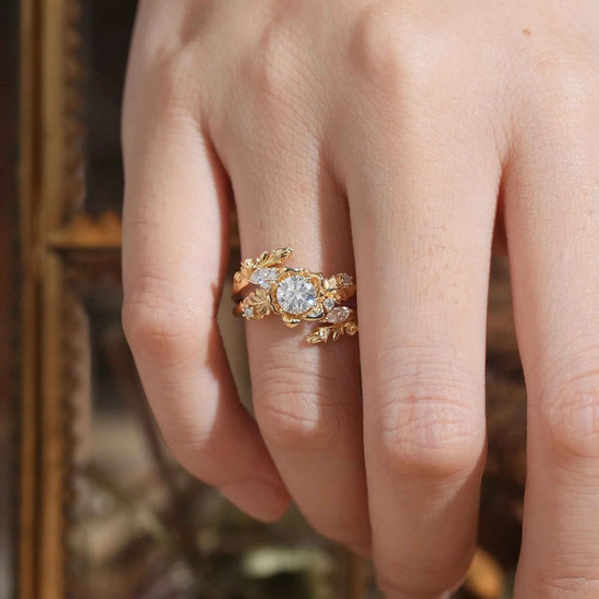 Blooming Rose Moissanite with Rose Buds Ring Set