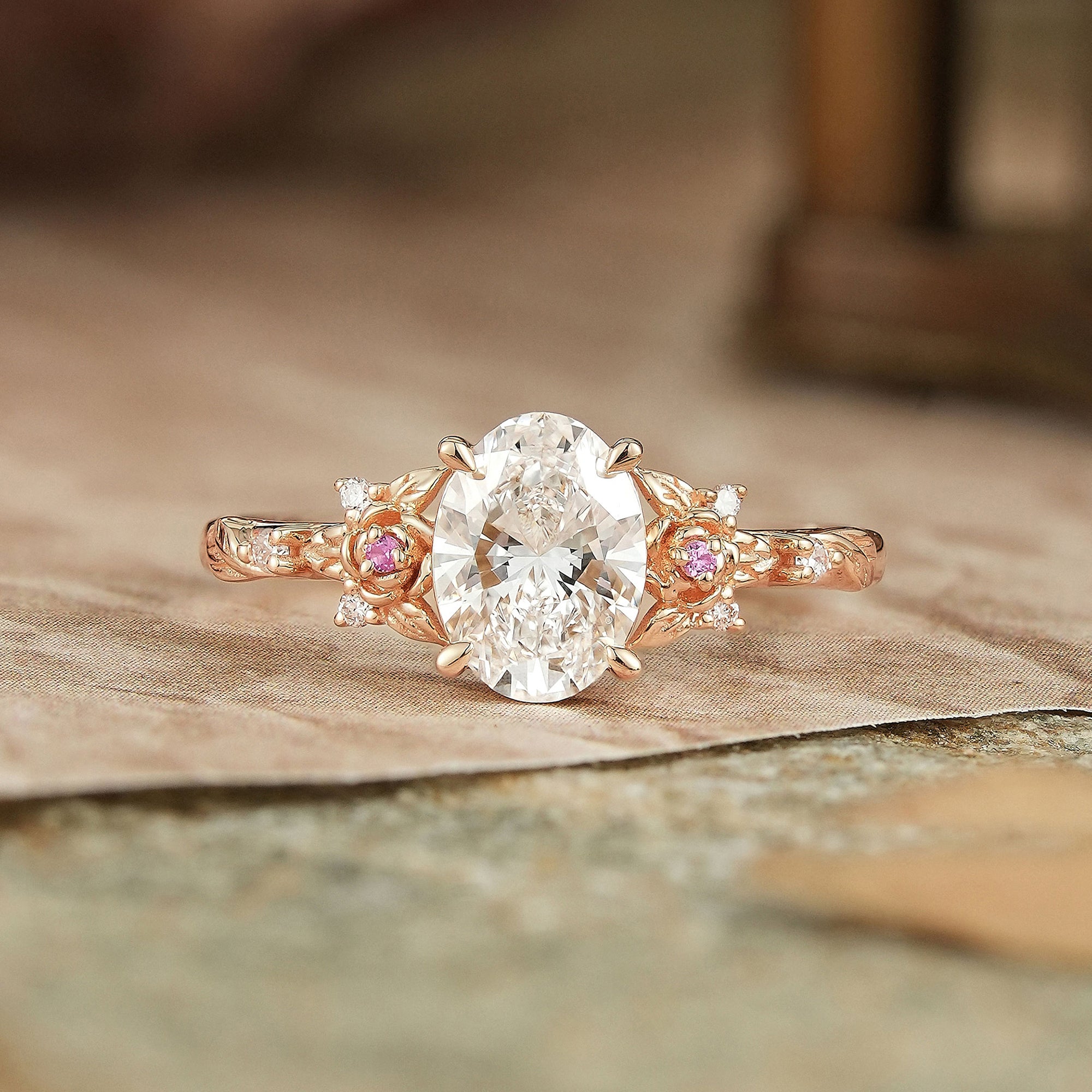 Oval-Cut Lab Grown Diamond Leaf And Flower Inspired Engagement Ring - Alison
