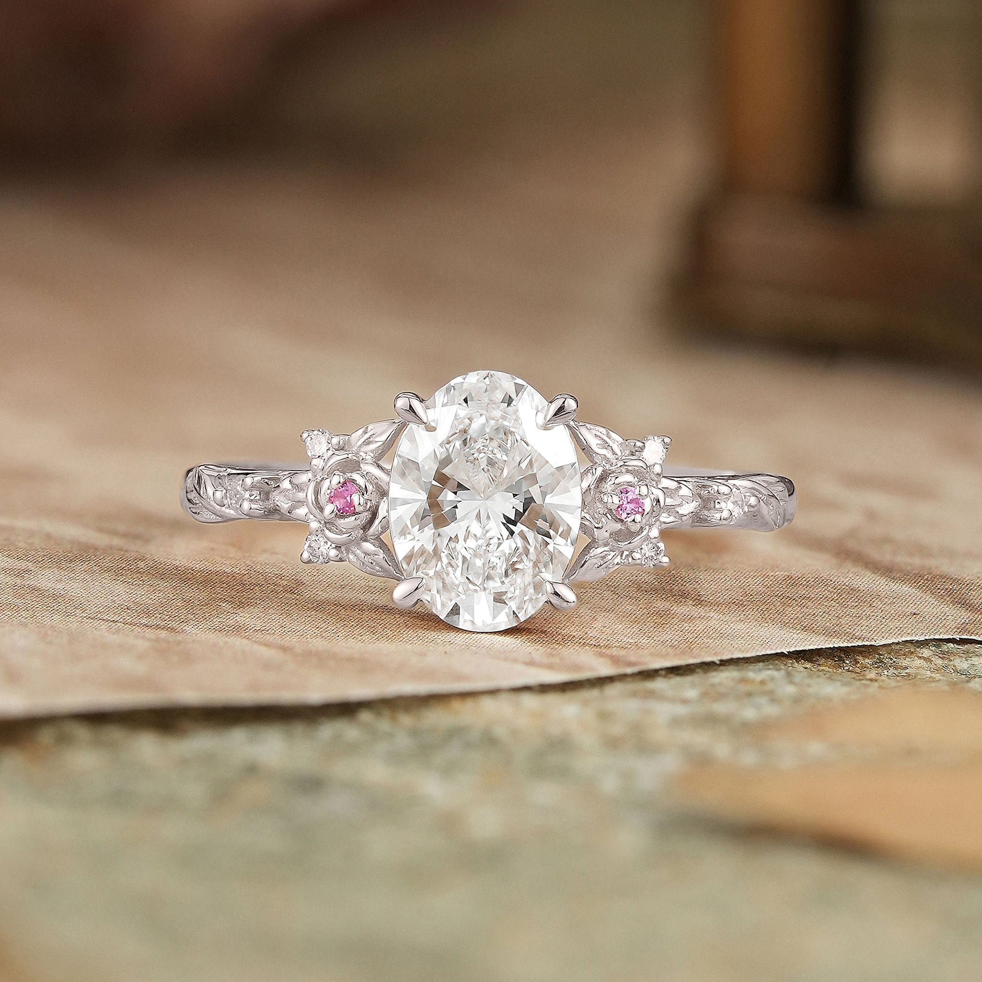 Oval-Cut Lab Grown Diamond Leaf And Flower Inspired Engagement Ring - Alison
