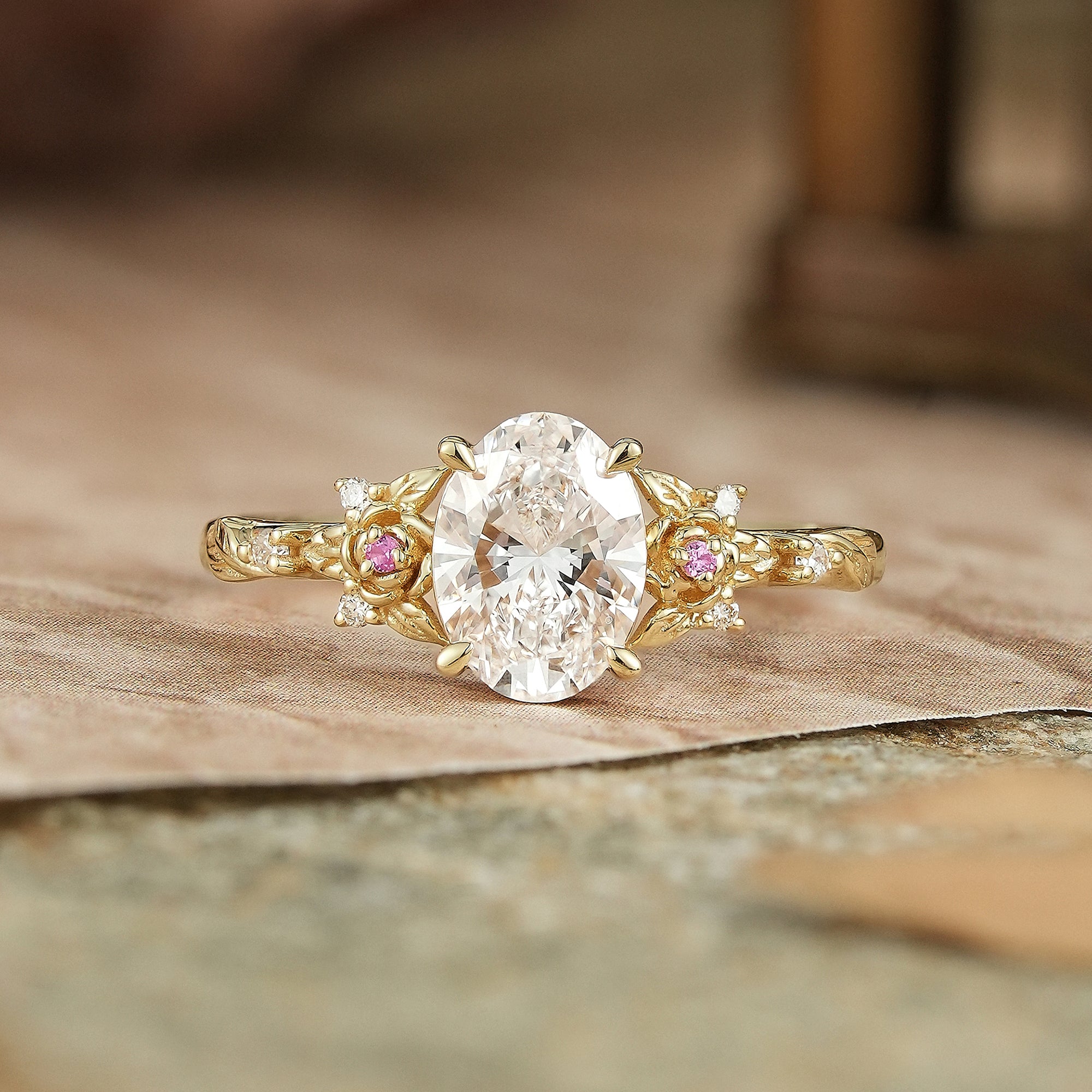 Oval-Cut Lab Grown Diamond Leaf And Flower Inspired Engagement Ring - Alison