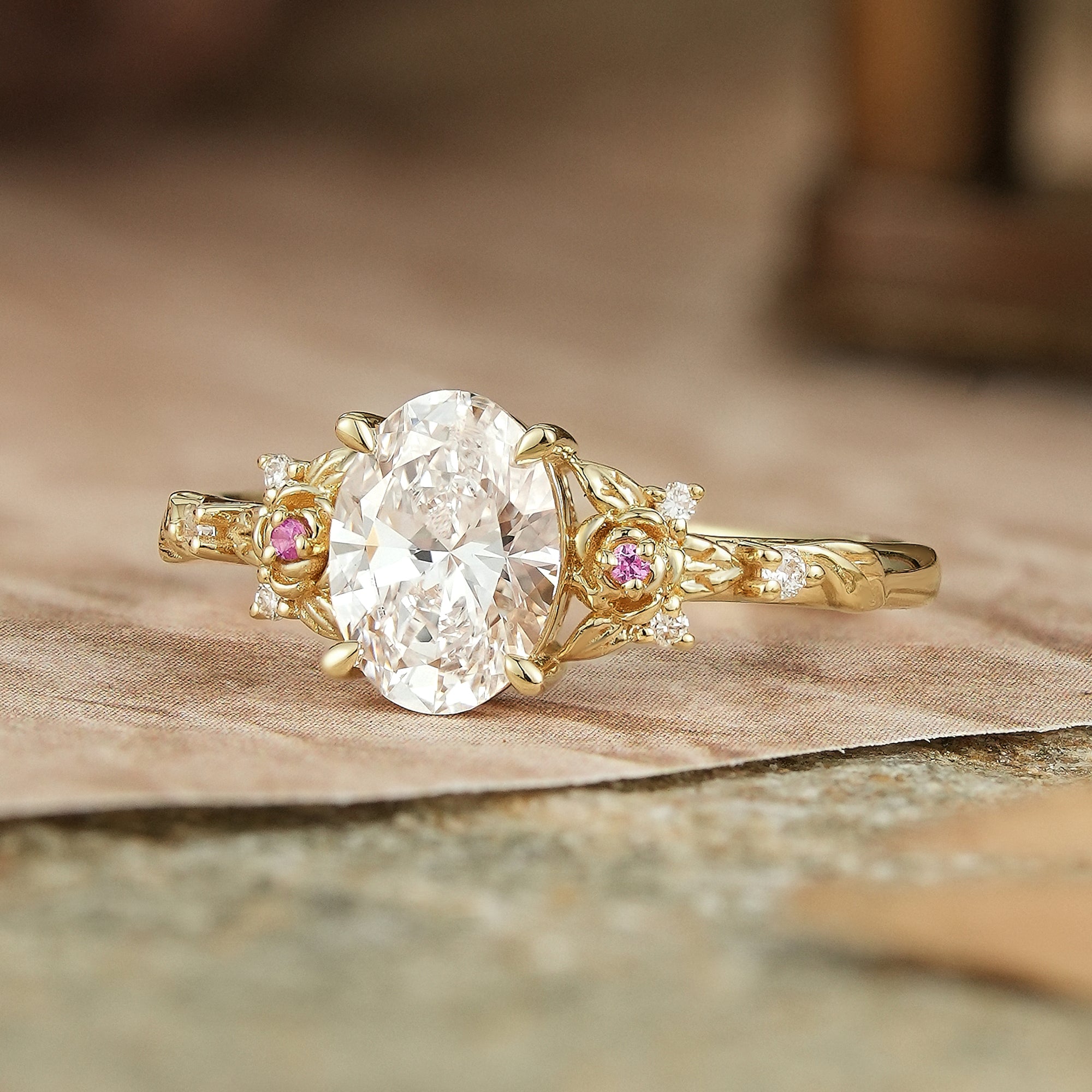 Oval-Cut Lab Grown Diamond Leaf And Flower Inspired Engagement Ring - Alison