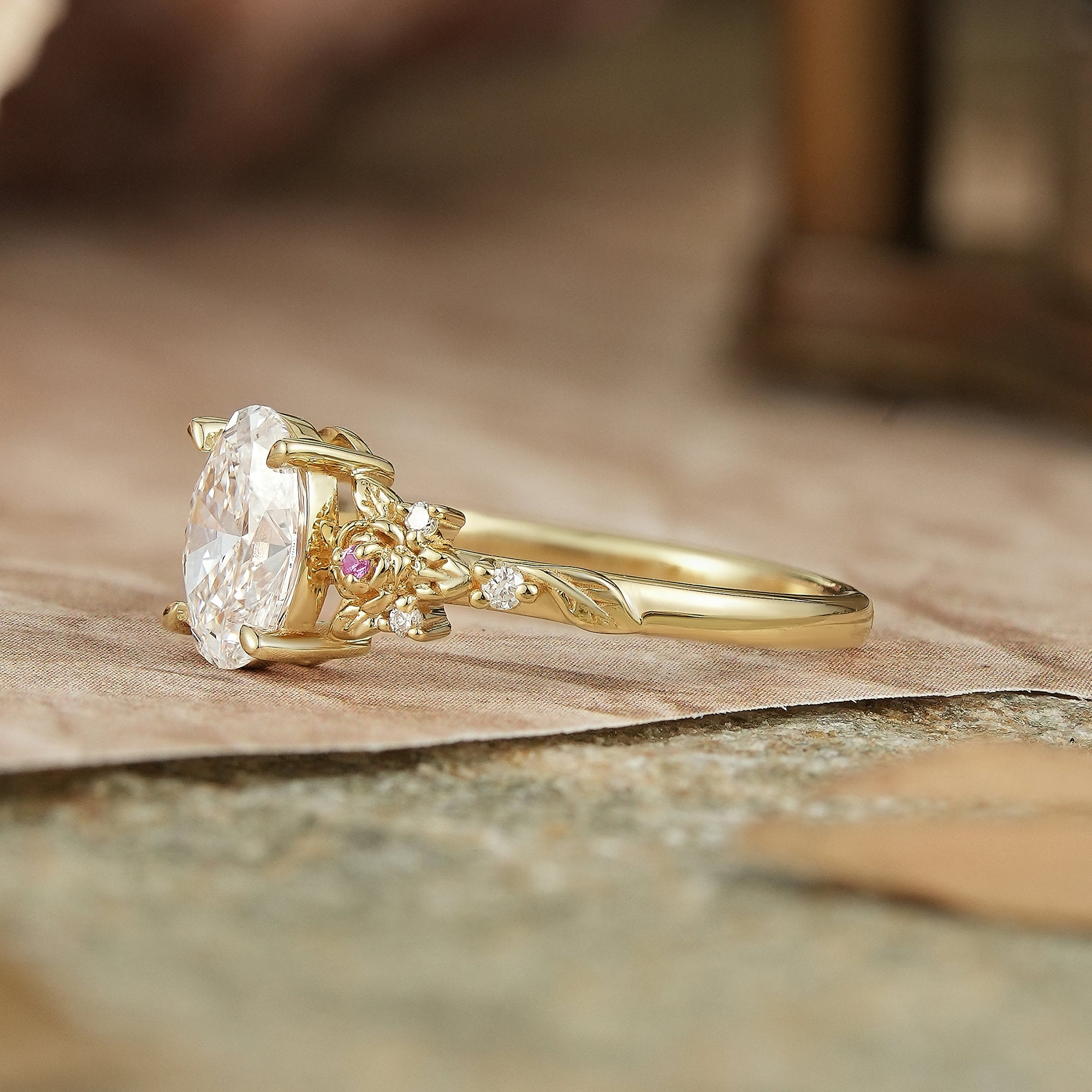 Oval-Cut Lab Grown Diamond Leaf And Flower Inspired Engagement Ring - Alison