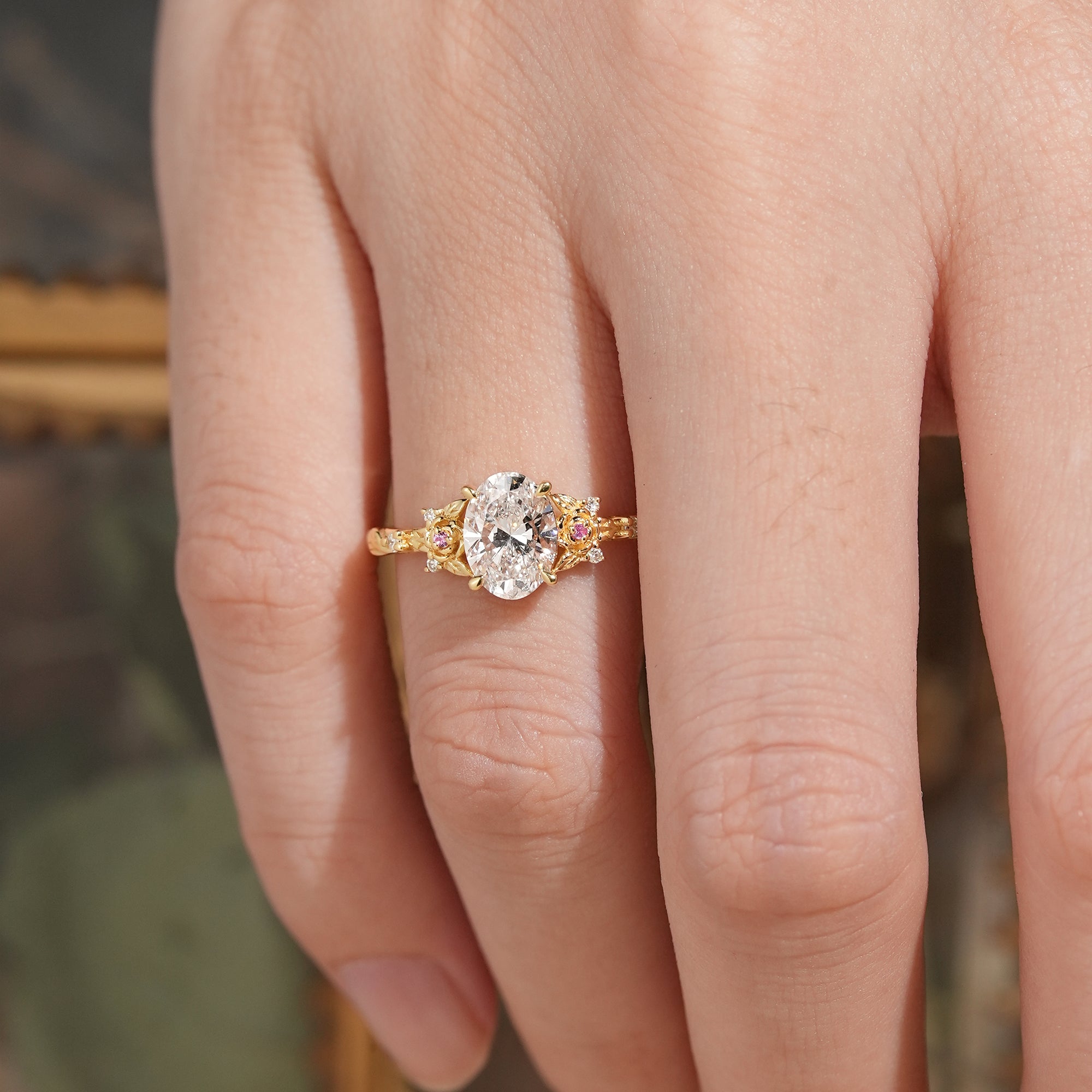 Oval-Cut Lab Grown Diamond Leaf And Flower Inspired Engagement Ring - Alison