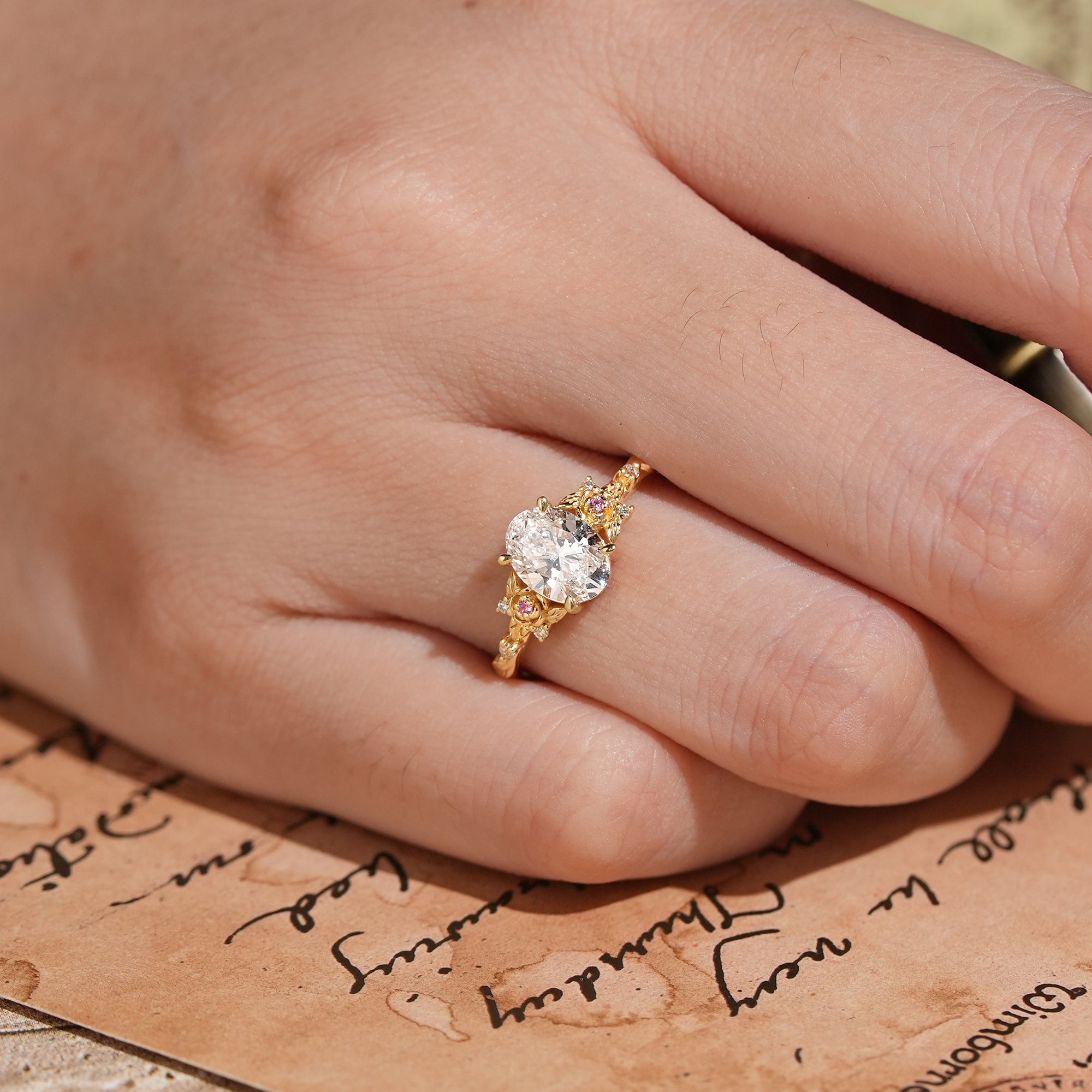 Oval-Cut Lab Grown Diamond Leaf And Flower Inspired Engagement Ring - Alison
