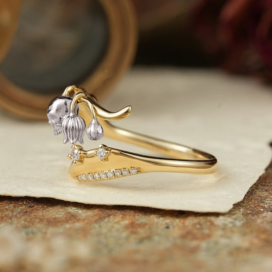 Gothic Skull and Lily of the Valley Inspired Straight Wedding Ring
