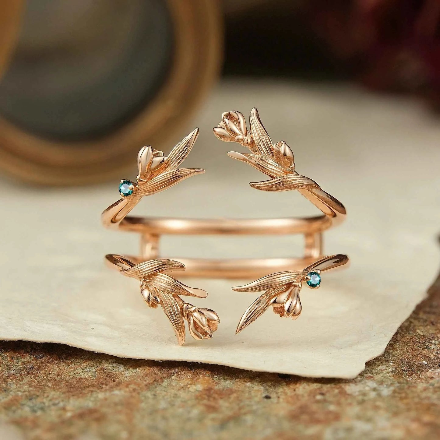 Nature Inspired Natural Emerald Enhancer Wedding Band - GemsMagic