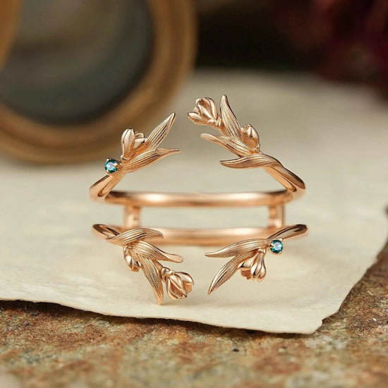 Nature Inspired Natural Emerald Enhancer Wedding Band - GemsMagic