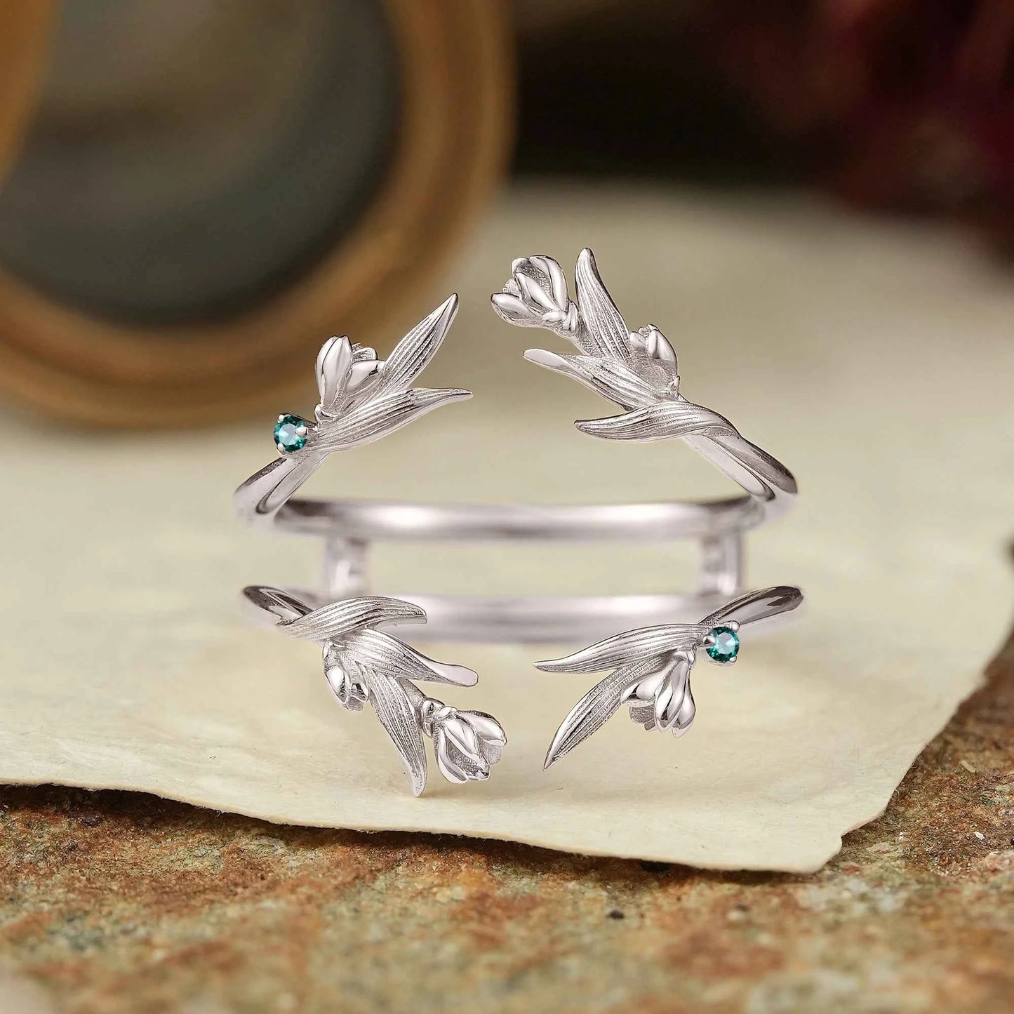 Nature Inspired Natural Emerald Enhancer Wedding Band - GemsMagic