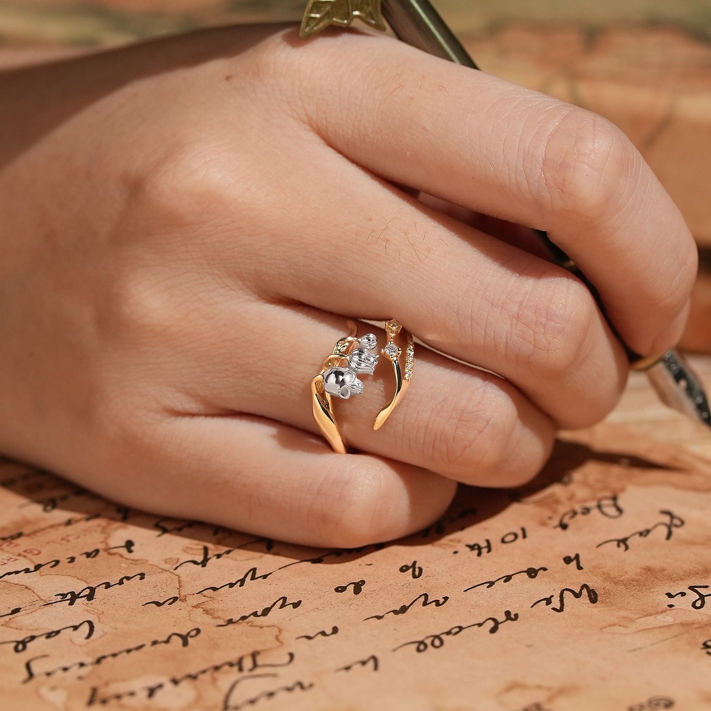 Gothic Skull and Lily of the Valley Inspired Straight Wedding Ring