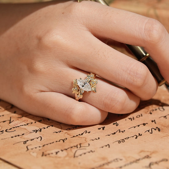 Marquise Cut Moissanite Flower Inspired Engagement Ring - Rose Blossom
